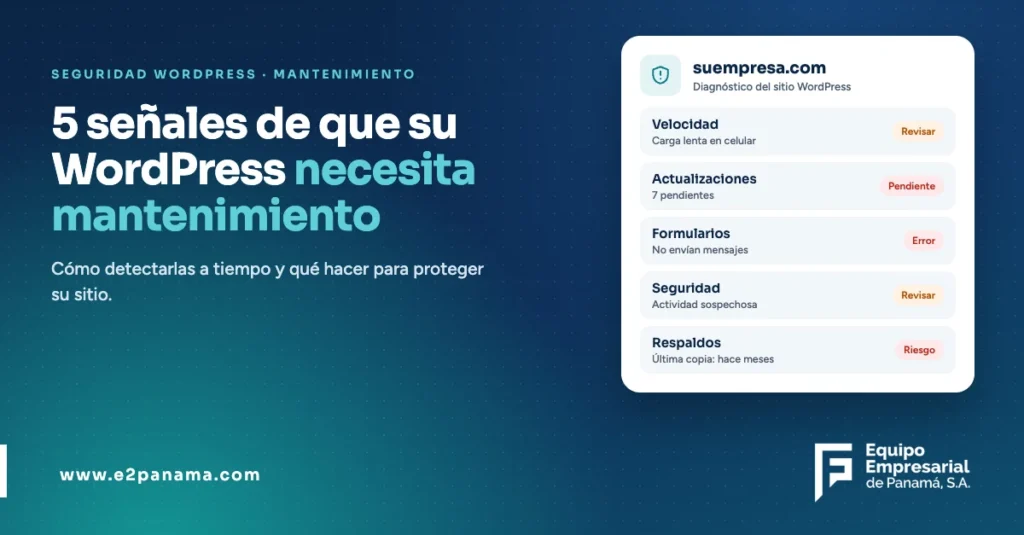 Mantenimiento WordPress: diagnóstico de velocidad, actualizaciones, formularios, seguridad y respaldos de un sitio